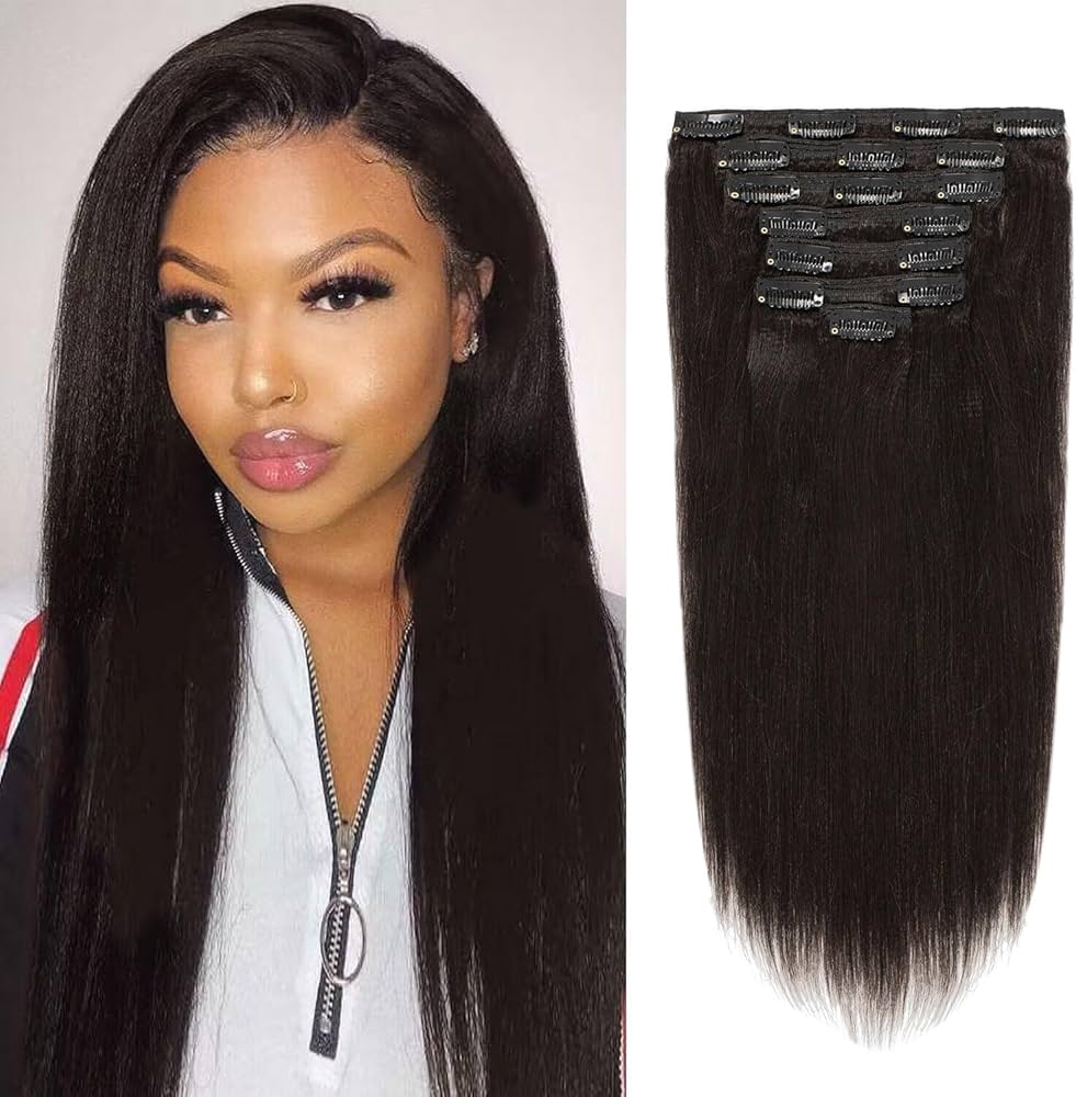 Yaki Straight Human Hair Clip-In